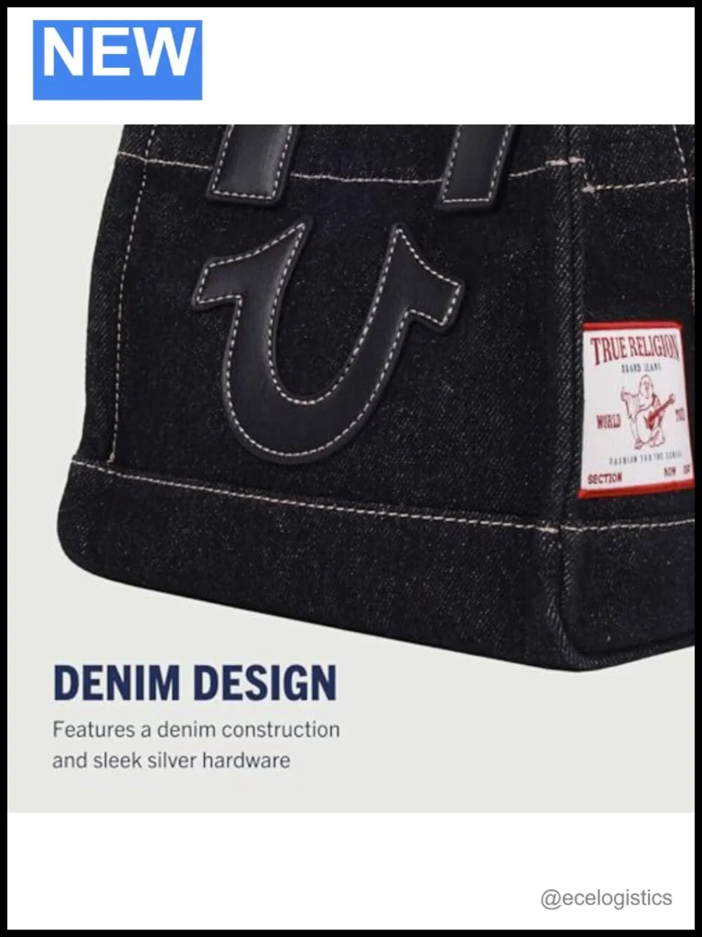 Mini Denim Tote Bag with Adjustable Shoulder Strap, Silver Hardware